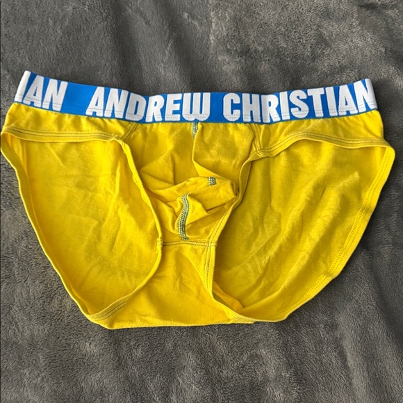 Andrew Christian Bright Yellow Briefs with Blue Waistband - Picture 1 of 3
